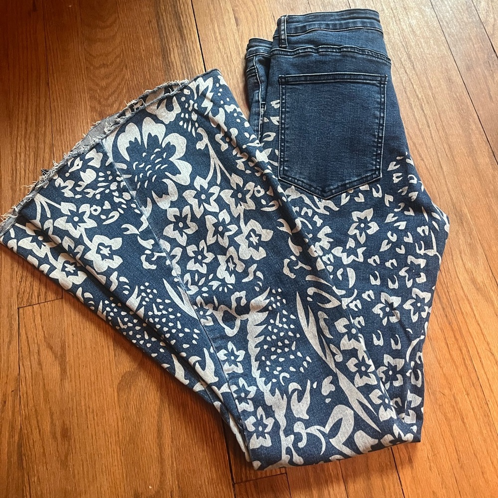 Floral Indigo Wide Leg Jeans
